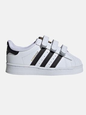 NEW adidas Originals Superstar Velcro Sneaker White/Black with Gold logo Size 5